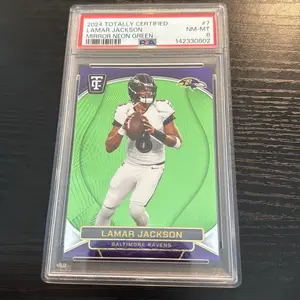 2024 Totally Certified Lamar Jackson #7 NM-MT Mirror Neon Green PSA 142330802 Baltimore Ravens Football Card