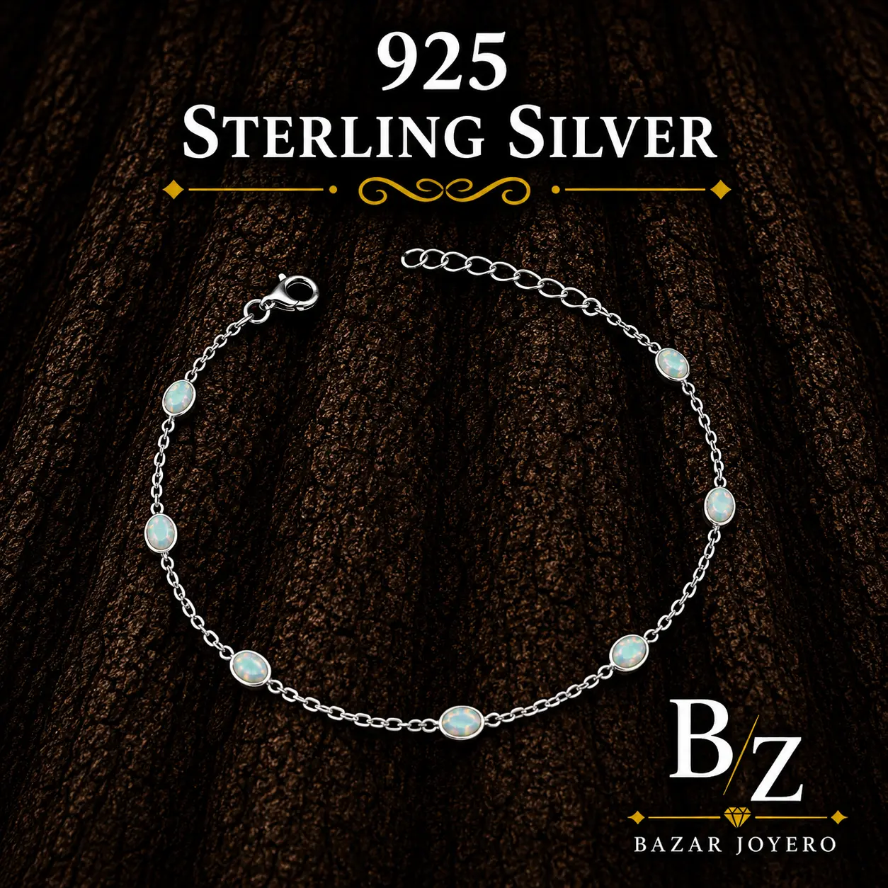 925 Sterling Silver Lab Opal Station Bracelet – Adjustable Opal Chain Bracelet