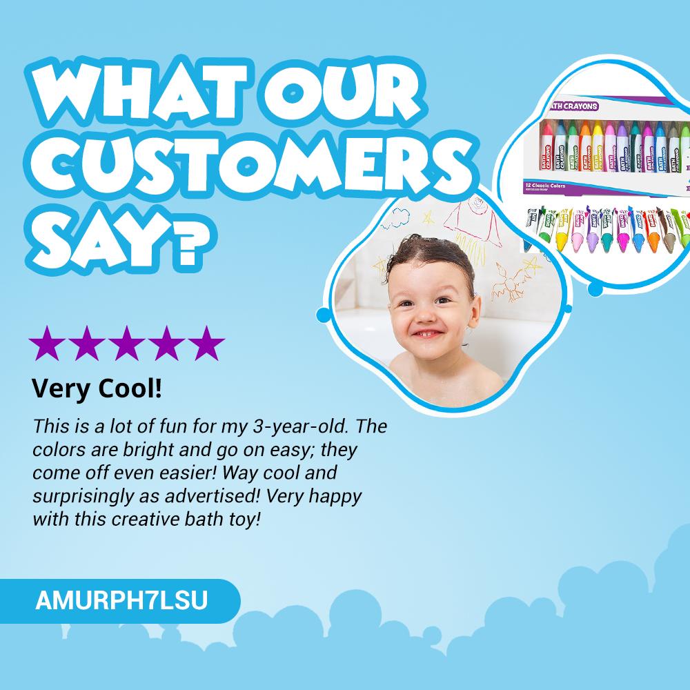 Tub Works 12-Pack Bath Crayons for Kids 3+, Non-Toxic, BPA-Free, Phthalate-Free, Washable Vivid Colors, Easy Grip for Wet-Dry Surfaces, Bath Time Art Supplies with Reusable Box for Children Development
