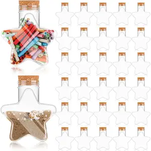 30 Pcs 5.5 oz Star Sand Art Bottles Clear Plastic Sand Bottles with Lids Candy Jars for DIY Craft Decoration Party(Cork Lid)