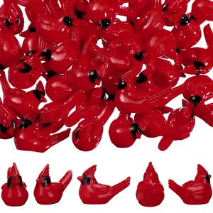 15pcs Mini Resin Cardinal Bird Figurines, Tiny Cardinal Figurine Christmas Ornaments, Xmas Miniature Garden Crafts, Cake Topper, Bird Decorations