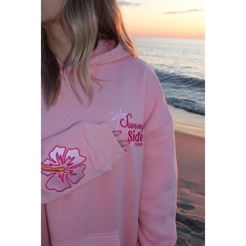 “Life Comes in Waves” Oversized “Blush Shores” Embroidered Hoodie