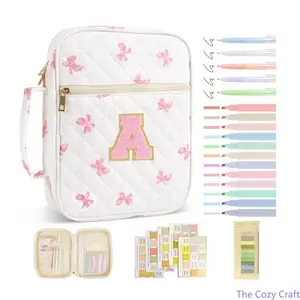 Quilted Book Sleeve Pouch with Alphabet A-Z Design, Portable Book Cover Case for Travel & Reading, Soft Padded Book Protector Bag, Cute Aesthetic Book Organizer for School, Library & Everyday Use