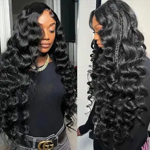13x4 Black Deep Wave Lace Front Wigs Human Hair Hair HD Transparent Lace Frontal Human Hair Wigs 180% Density For Black Women