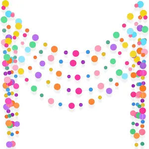 5 Pieces Colorful Dots Paper Garland Easter Decor Round Glitter Hanging Confetti Streamers Backdrop for Spring Birthday Classroom Halloween Trunk or Treat Car Decoration (Rainbow)