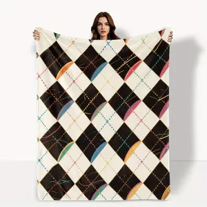 Elegant Houndstooth Picnic Blanket - Soft Flannel Checkerboard Pattern, Multiple Sizes (30x40 to 60x80inch ), Suitable for Outdoor Adventures, Cozy Gatherings, and Wall Decoration, Machine Washable, Non-Pilling, Non-Fading, Sofa Cover