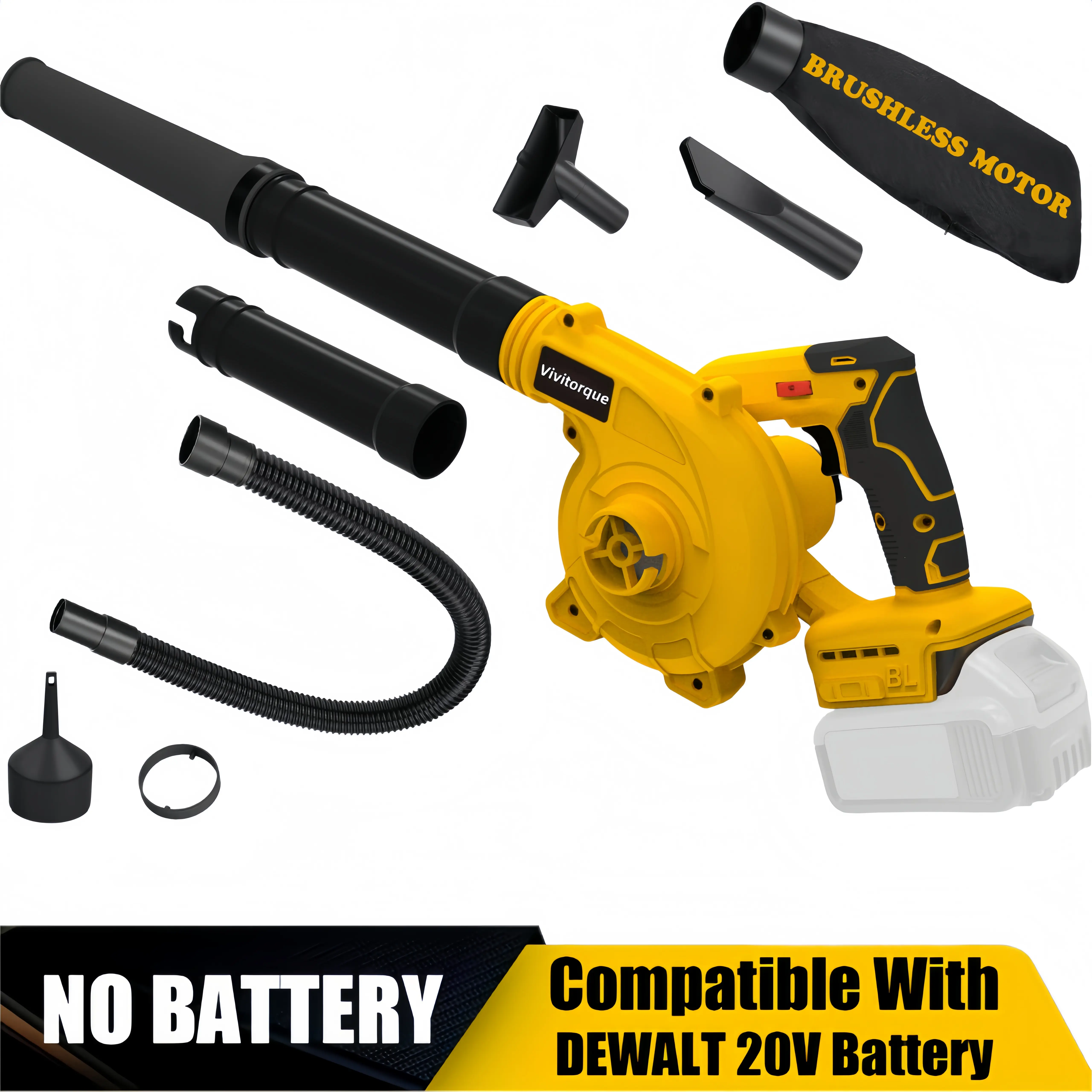 【No battery】Cordless Leaf Blower for Dewalt 20V Max Battery,Electric Jobsite Air Blower with Brushless Motor,6 Variable Speed Up to 180MPH,2-in-1 Handle Electric Blower and Vacuum Cleaner(Tool Only)