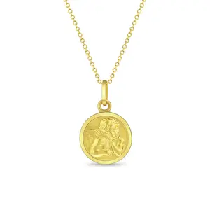Guardian Angel Medal 11mm Toddler/Kids Necklace Religious - 14k Gold Over Sterling Silver