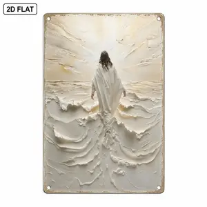 Jesus Walking On Water Metal Sign, Christian Faith Wall Decor, 8x12 Inch Vintage Religious Tin Sign For Prayer Room Home Decor