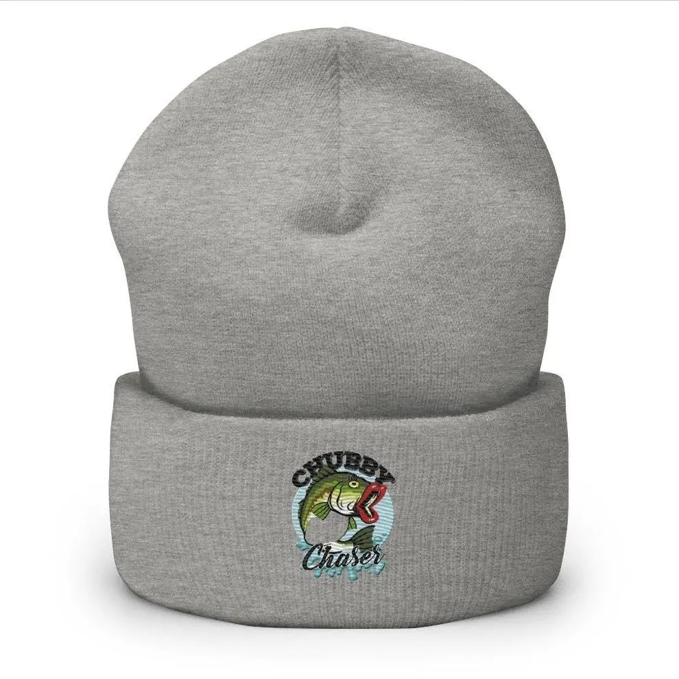 Chubby Chasers Fishing Embroidered Beanie - Warm & Comfortable Knit Hat for Anglers - 100% Turbo Acrylic - Unisex - Perfect for Fishing Camping Hiking - Hypoallergenic - 12" Length