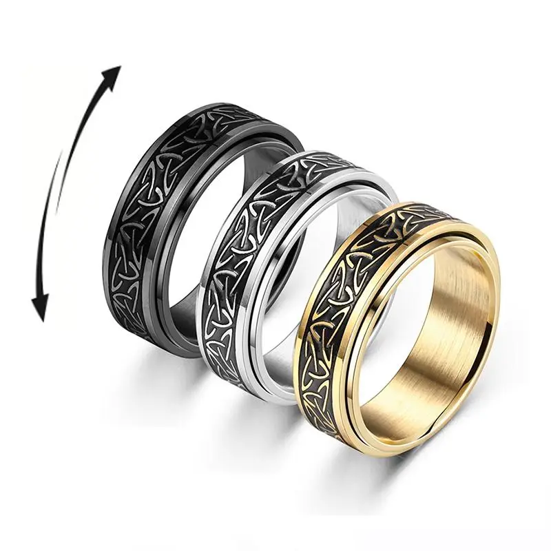Viking Stainless Steel Celtic Knot Rune Rings for Men Worry Stress Relief Knuckle Jewelry Rotating Ring Boys Punk GIft