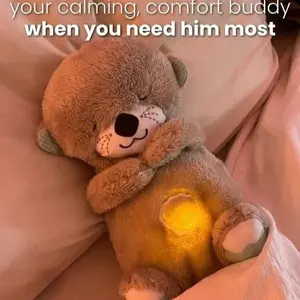 （*The switch is on the right foot.）Sound Machine Breathing Otter Plush Toy with Rhythmic Movements & Music for Baby Sleep - Gentle Hug & Four Gear Adjustment for Soothing & Relaxation Anxiety Relief Stuffed Cuddly Teddy Bear