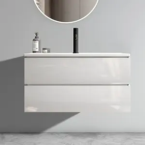 TIA 36" Wall Mount Glossy White Bathroom Vanity with Ceramic Sink with Single Hole, Large Storage Floating Bathroom Vanity for Modern Bathroom, Pre-assembled