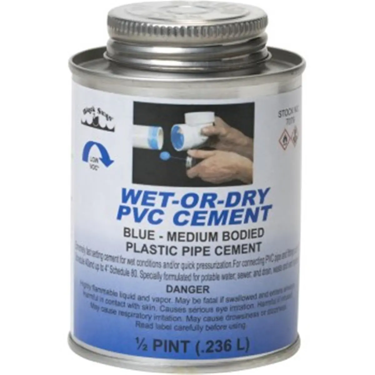 Black Swan Wet-Or-Dry PVC Cement, Blue Medium-Bodied Fast-Setting Quick Dry Strong Adhesive for Wet Conditions, 8 oz, Quick Dry Adhesive