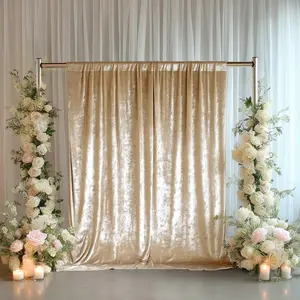 Crushed Velvet Backdrop Curtain – Beige 8ft x 8ft Event Drape with Rod Pocket, Privacy Panel for Photo Booths & Events