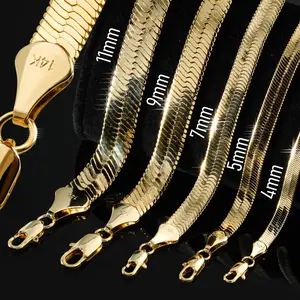 MaxBling81 AAA+ Brass 14K Stamped Hip Hop Gold Plated 4mm to 14mm 8" 18" 20" 24" 30" Herringbone Chain Bling Fashion Necklace for Men Women Unisex