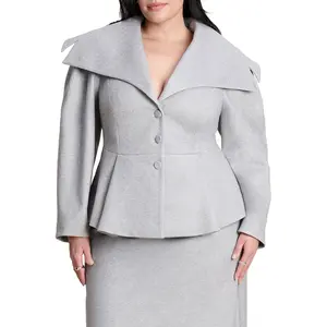 ELOQUII Women's Plus Size Wide Collar Peplum Heathered Jacket