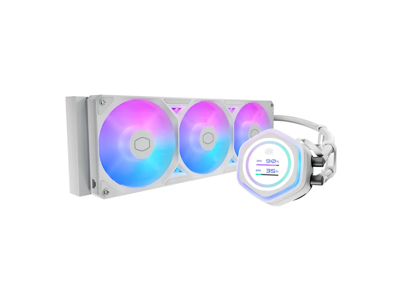Cooler Master Atmos II 360 White LCD FreeForm 2.0  AIO CPU Liquid Cooler, LCD Panel, Dual Chamber Pump, 400mm Tubing, SickleFlow Edge 360 ARGB PWM, R9|Ultra 9, AMD Ryzen AM5, Intel LGA 1851 Platform