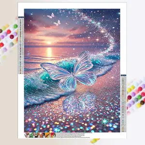 Butterfly Pattern DIY Diamond Arts Colorful Painting Kit without Frame, 5D Diamond Decor Painting by Numbers Kit, DIY Wall Art Decor, Handicraft