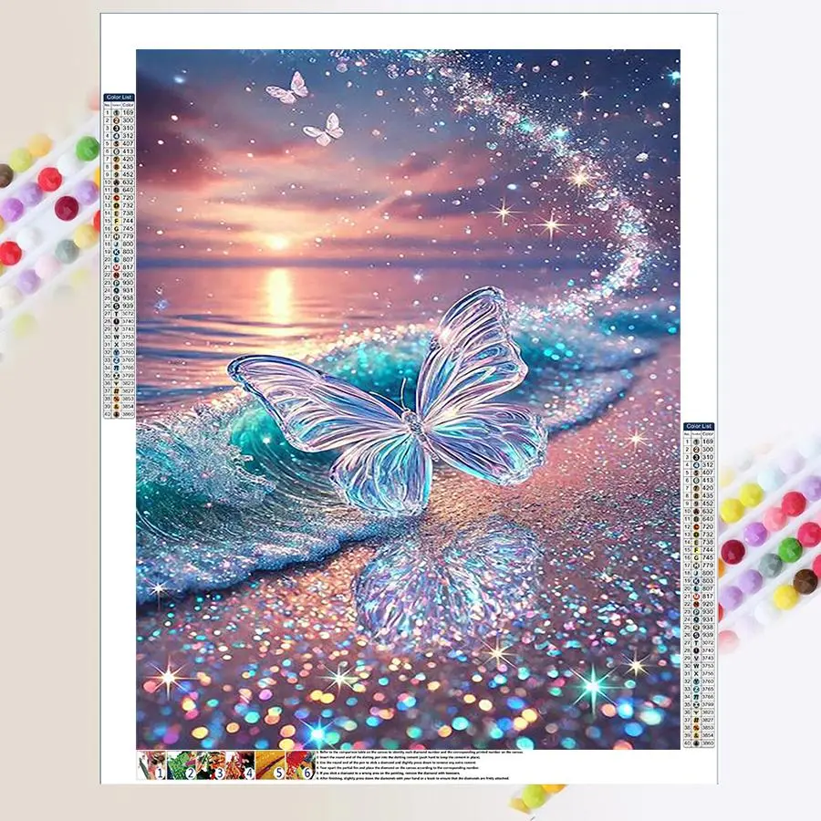 Butterfly Pattern DIY Diamond Arts Colorful Painting Kit without Frame, 5D Diamond Decor Painting by Numbers Kit, DIY Wall Art Decor, Handicraft