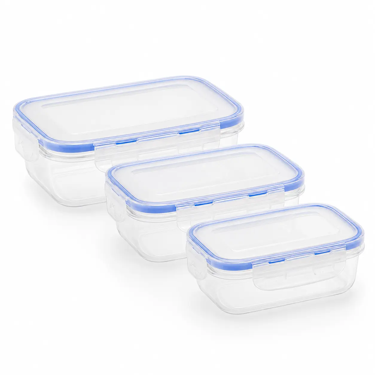 3 Piece  Storage Containers with Lids, Clear  Grade PP Meal Prep Container Set, 1300ml 800ml 400ml, Secure 4-Side Locking Lids, Stackable Refrigerator Organizer for Fruit, Snacks, Leftovers, Lunch, Kitchen & Pantry