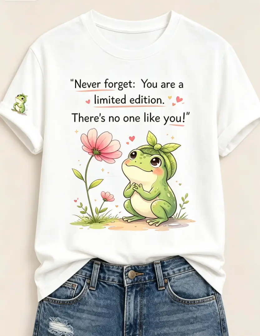 Cute Frog Flower Limited Edition Positive Quote Dual Print Cotton T-Shirt Kawaii Casual Tee Unisex Vintage Graphic funny meme