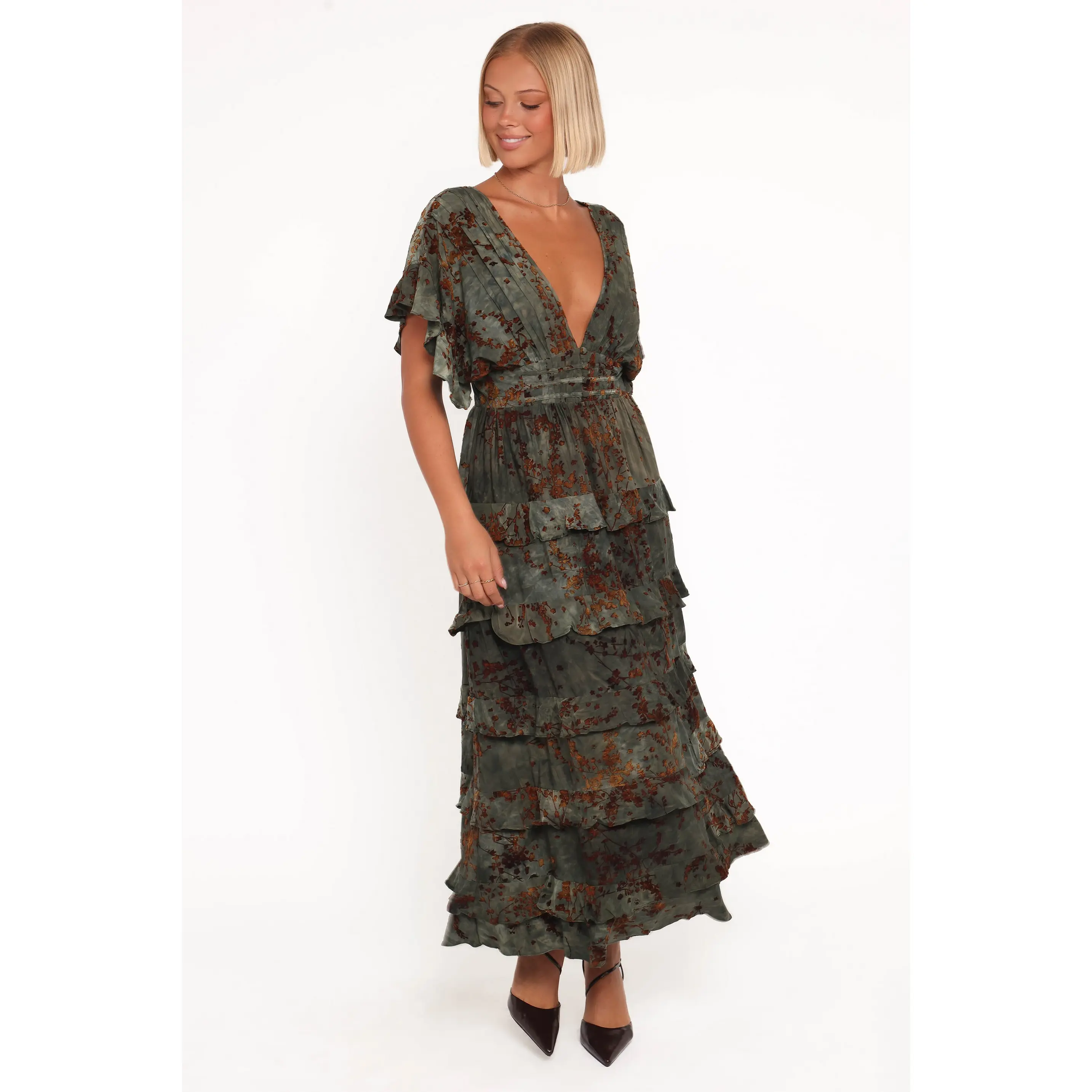 Wendi Ruffle Dress - Jade/Brown Wendi Ruffle Dress - Jade/Brown
