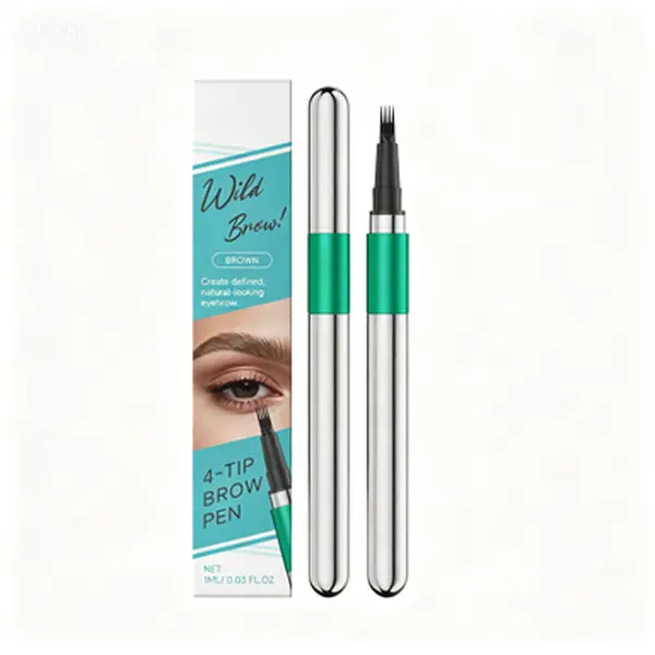 4-Fork Waterproof Microblading Eyebrow Pencil Cosmetic, Black, Smooth Natural Hair-Like Strokes, Smudge-Proof, Stain-Resistant, Long-Lasting Daily Eyebrow Makeup for Beginners, Daily Makeup