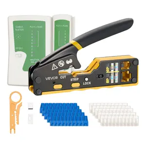 【Spotlight Day】VEVOR Crimping Tool, RJ45/RJ11/RJ12 Ethernet Crimper, Crimp Tool Kit for 4/6/8-Pin Modular Plugs, with Mini Wire Stripper, 50 Connectors and 50 Boots, Replacement Blades, and Network Cable Tester