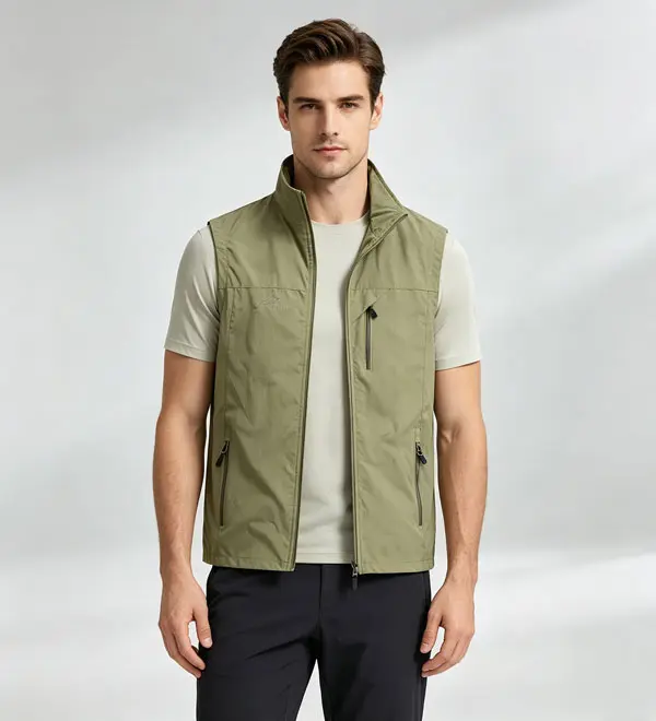Men's Outdoor Lightweight Zip-Up Sleeveless Windproof Multi-Pocket Vest, Ideal for Fishing, Hiking