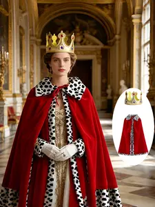 2pcs King Costume Set, Medieval Royal Cloak with Crown, Adult Halloween Party Dress-Up Accessories, Party Costume Accessory, Performance