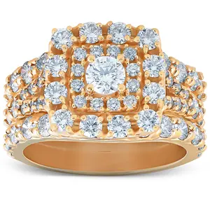 3 1/2 Ct Diamond Engagement Trio Wedding Ring Set 10k Yellow Gold Cushion Halo