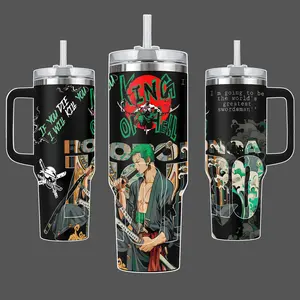 Zoro Stainless Steel Insulated Travel Tumbler With Handle 20oz 40oz King of Hell Swordsman Anime OPiece Wrap Design