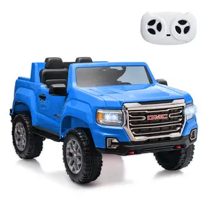 24V Licensed GMC 2-Seater Ride On Truck Car with Remote Control, LED Lights, MP3, Dual 200W Motors, Large 20.5" Seat, Battery Powered Electric Ride On Toy in Blue kid  selectric  tractor