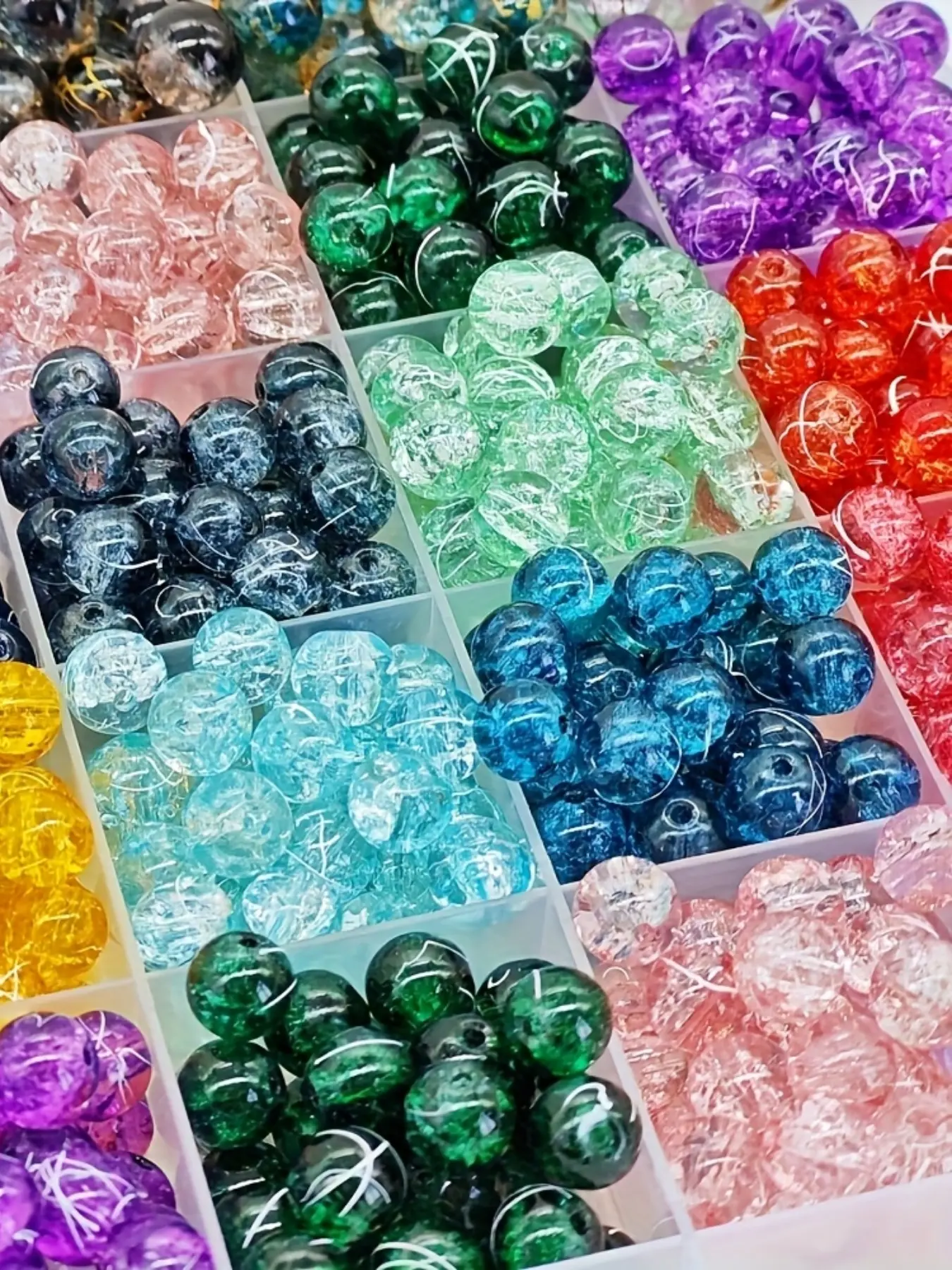 100pcs 8mm/10mm Crackle Glass Beads, Multicolor, Bead Assortment, DIY Jewelry Making Kit for Bracelets & Necklaces, Handmade Craft Supplies