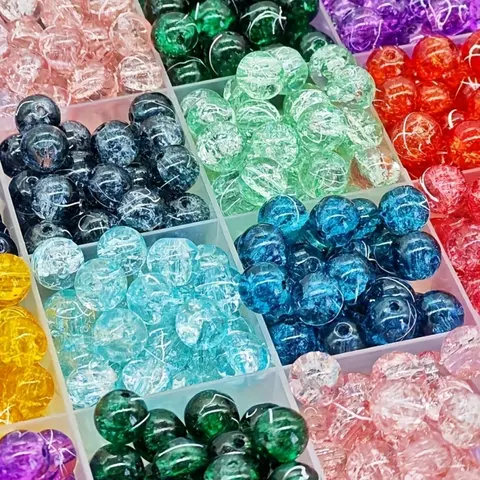 100pcs 8mm/10mm Crackle Glass Beads, Assorted Glass Beads, Multicolor, Decorative Beads, Bead Assortment, DIY Jewelry Making Kit for Bracelets & Necklaces, Handmade Craft Supplies, DIY Beading Accessories