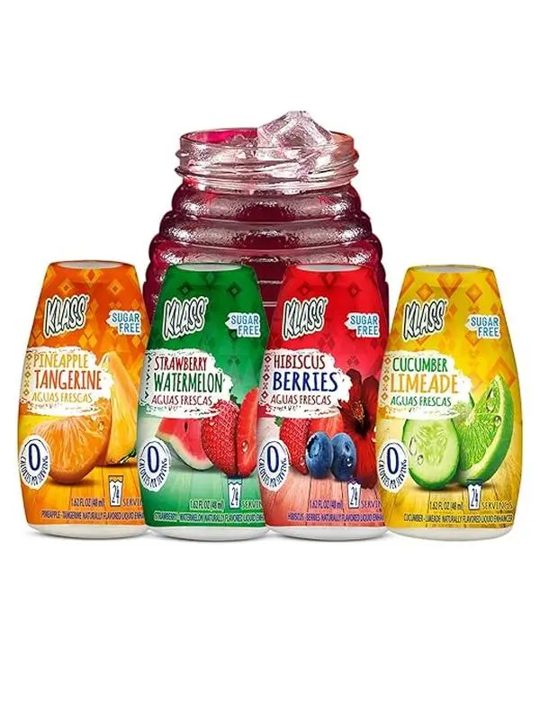 Klass Aguas Frescas Liquid Water Enhancer, Sugar Free Drink Mix Variety Pack, Natural Fruit Flavors, Zero Calories, Keto Friendly, 4 Bottles