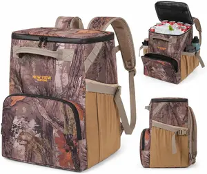 NEW VIEW Camo Soft Cooler Backpack, 28L 16mm Leakproof Insulated Waterproof Lunch Bag for Outdoor, Beach, Fishing, Work