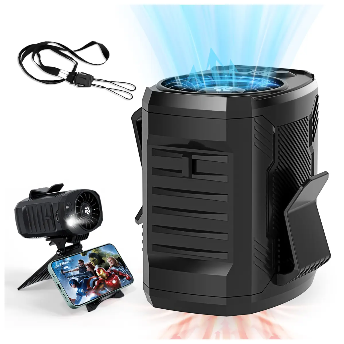 barito Waist-Neck Wearable Rechargeable Fan - Rechargeable Rotating, USB Handheld, Powerful, Clip-Mounted Designs, 4-Speed 10000RPM Turbo Cooling, Dual LED Lights, 16H Runtime for Construction Jobsite, Camping, Rechargeable Rotating Fan, Usb Handheld Fan