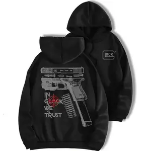 In Glock We Trust Black Hoodie, Multicolor Design, Unisex Menswear, Classic Fit, Casual Wear for Men and Women, Daily Comfy Graphic Pullover Womenswear Sweatshirts