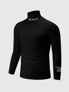 Men's Casual Sporty Sweatshirt, Athletic Apparel, Fitted Sportswear, High Neck Long Sleeve Pullover, 'the Dream' Letter Print, Fitted Comfortable, All Seasons Wear