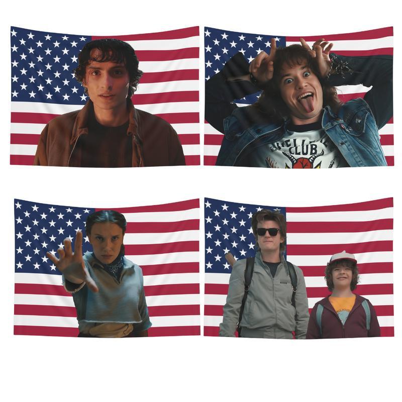 Will Byers Pink American Flags For Wall Decor, Steve Harriton Henry Creel Indoor Wall Tapestries, Room Decor, One Side Polyester Wall Flag