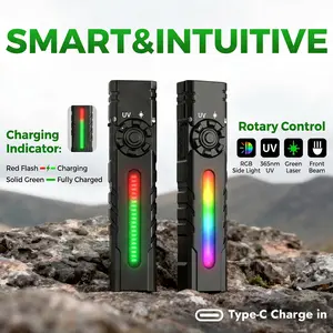 4-in-1 Flat EDC Flashlight 2200LM, Rechargeable Camping Headlamp Clip, Tactical Survival Gear with Green Laser, Magnetic RGB Light & 365nm UV for Scorpions