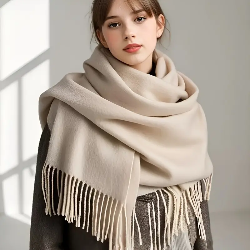Women's Wool Knit Scarf, Elegant Solid Color Oversized Shawl Wrap for Casual Layering, 78.74in, Ideal Birthday Gift, Plain, Simple, Warm Thick