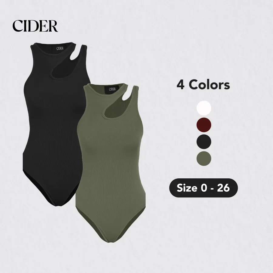 Cider [4 colors, size 0-26] French Riviera Vacation Sleeveless Asymmetrical Neck Solid Bodysuit