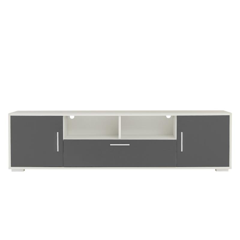 Modern LED TV Stand for 75 Inch TV, High Gloss 75 Inch TV Console Table, Mirrored Gray TV Entertainment Center with Storage Drawers and Lights for Living Room and Bedroom (Grey + White)