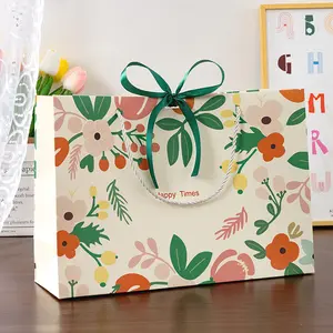 Light Green Small Fresh Gift Bags Handheld Cosmetic Packaging with Ribbon for Double Presents