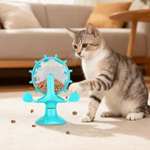 【Deals】Cat Food Leakage Toy, Windmill Treat Dispensing Interactive Puzzle for Kitten Puppy Slow Feeding with Suction Cup – Durable Pet Enrichment Activity Game Blue