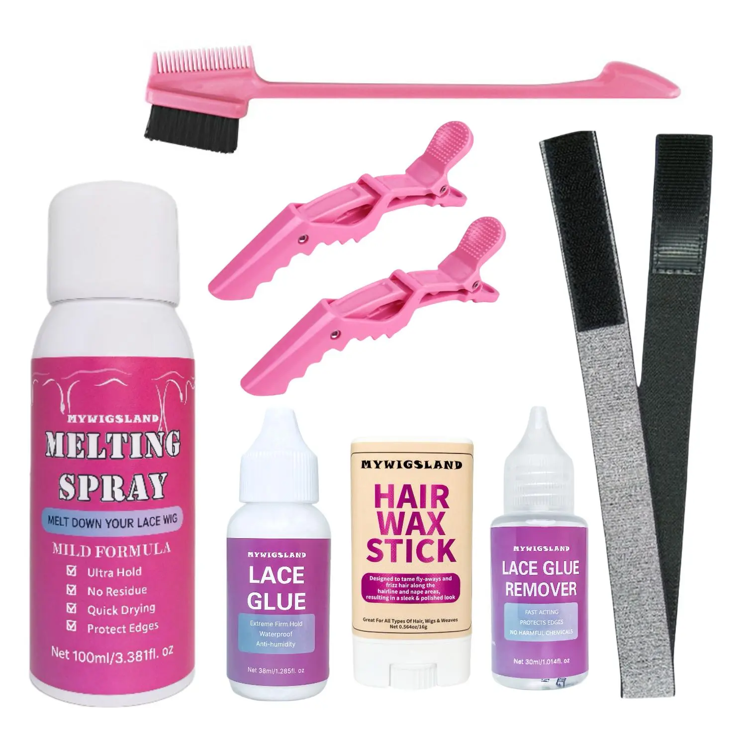 Hair Wax Spray & Lace Glue Set, 8 Counts/set Hair Wax Stick & Lace Glue & Comb, Professional Hair Care & Styling Product, Edge Control Gel, Strong Hold Gel, Haircare Gel, Hair Products