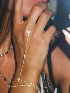 1pcs Elegant Sparkling Cubic Zirconia Multi-Layer Stacked Finger Ring Bracelet Set, Suitable For Women's Daily Wear, Nightclub Party, Gathering, Zirconia Jewelry Set